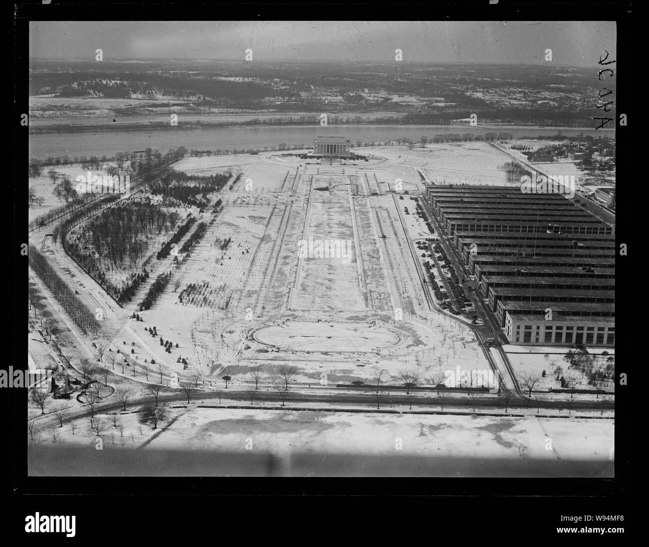 Vue aérienne de la neige avec le Lincoln Memorial, Washington, D.C. Vue aérienne de Lincoln Memorial avec la neige, Washington, D.C. Banque D'Images