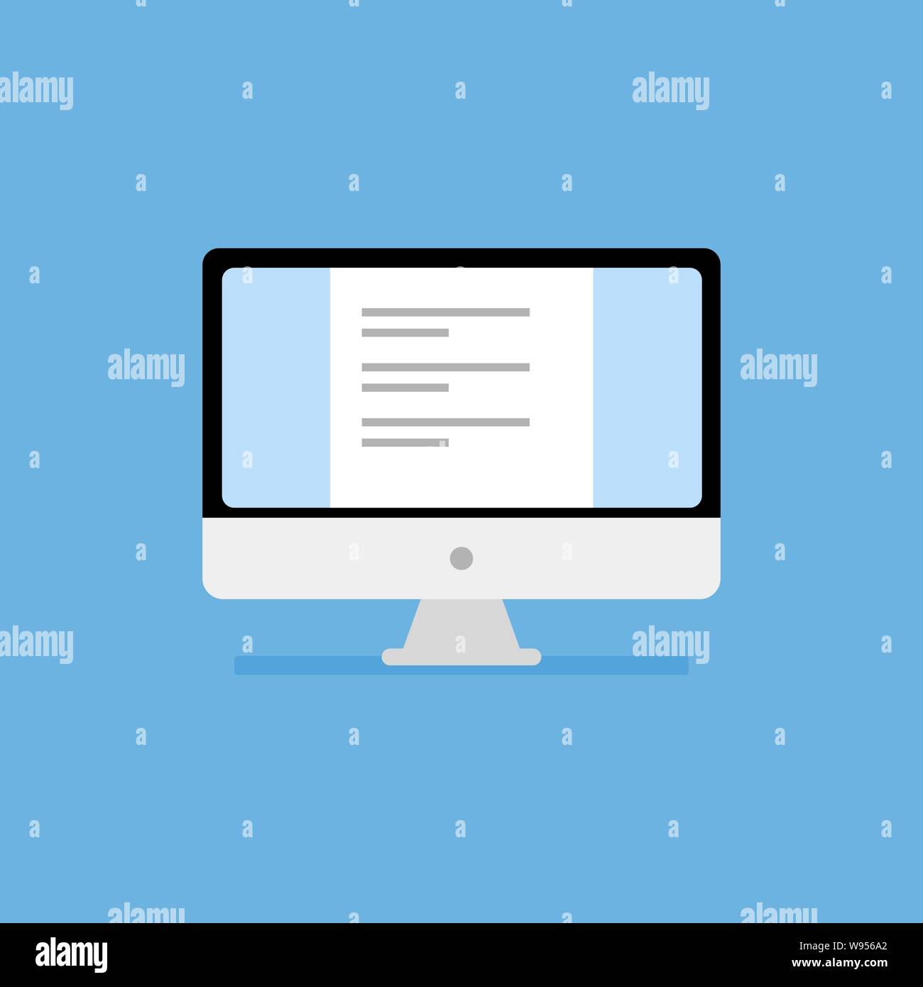 Avec l'écran de l'ordinateur personnel dans le quartier branché de style plat isolé sur fond bleu Illustration de Vecteur