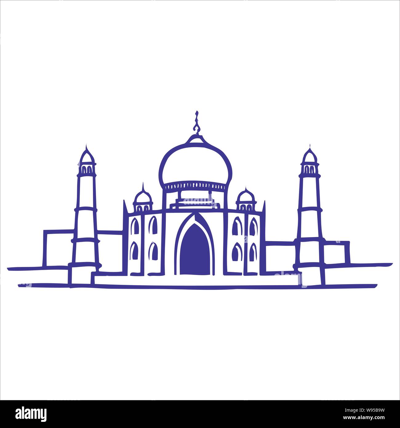 Taj Mahal d'art de la ligne rugueuse Illustration de Vecteur