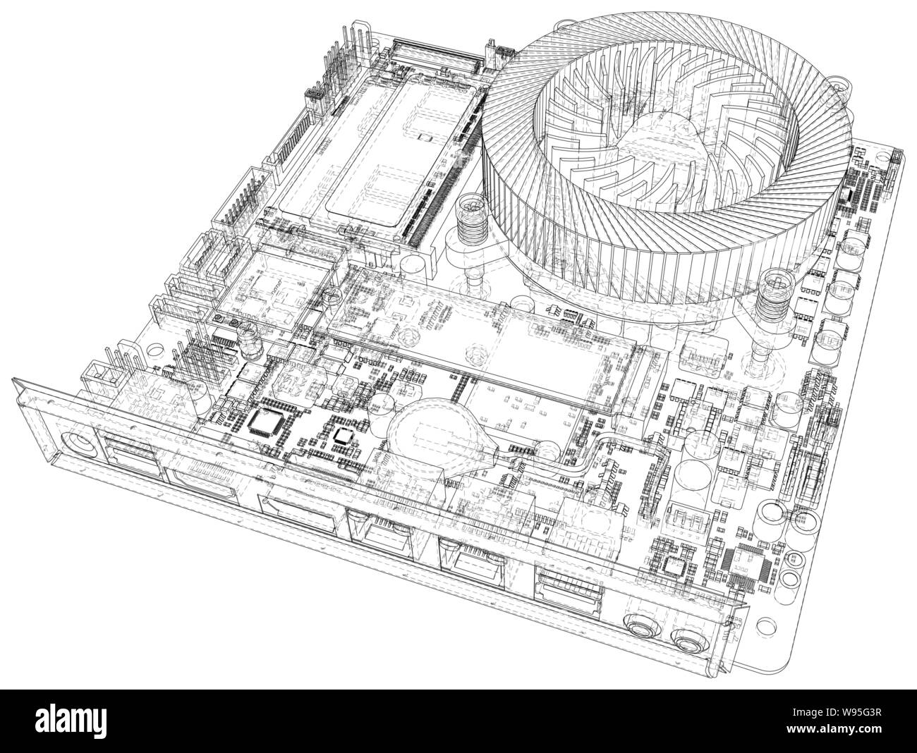 Carte de circuit imprimé. La technologie matérielle de l'ordinateur électronique. Le rendu 3D de vecteur Illustration de Vecteur