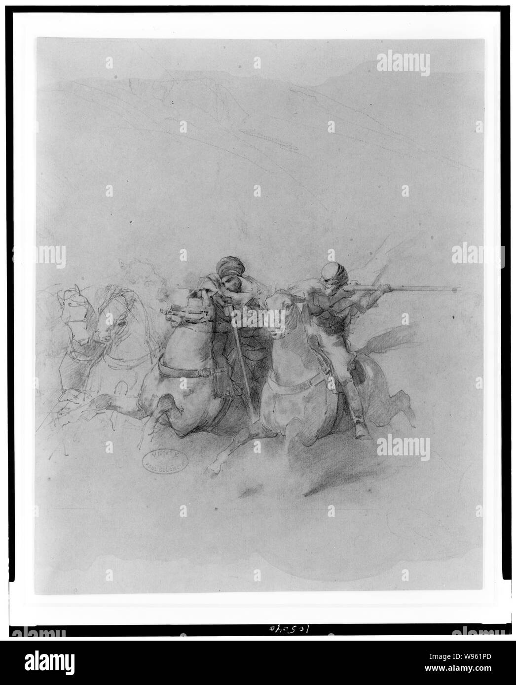 Cavaliers algériens au large de tir des fusils / Paul Delamain Banque D'Images