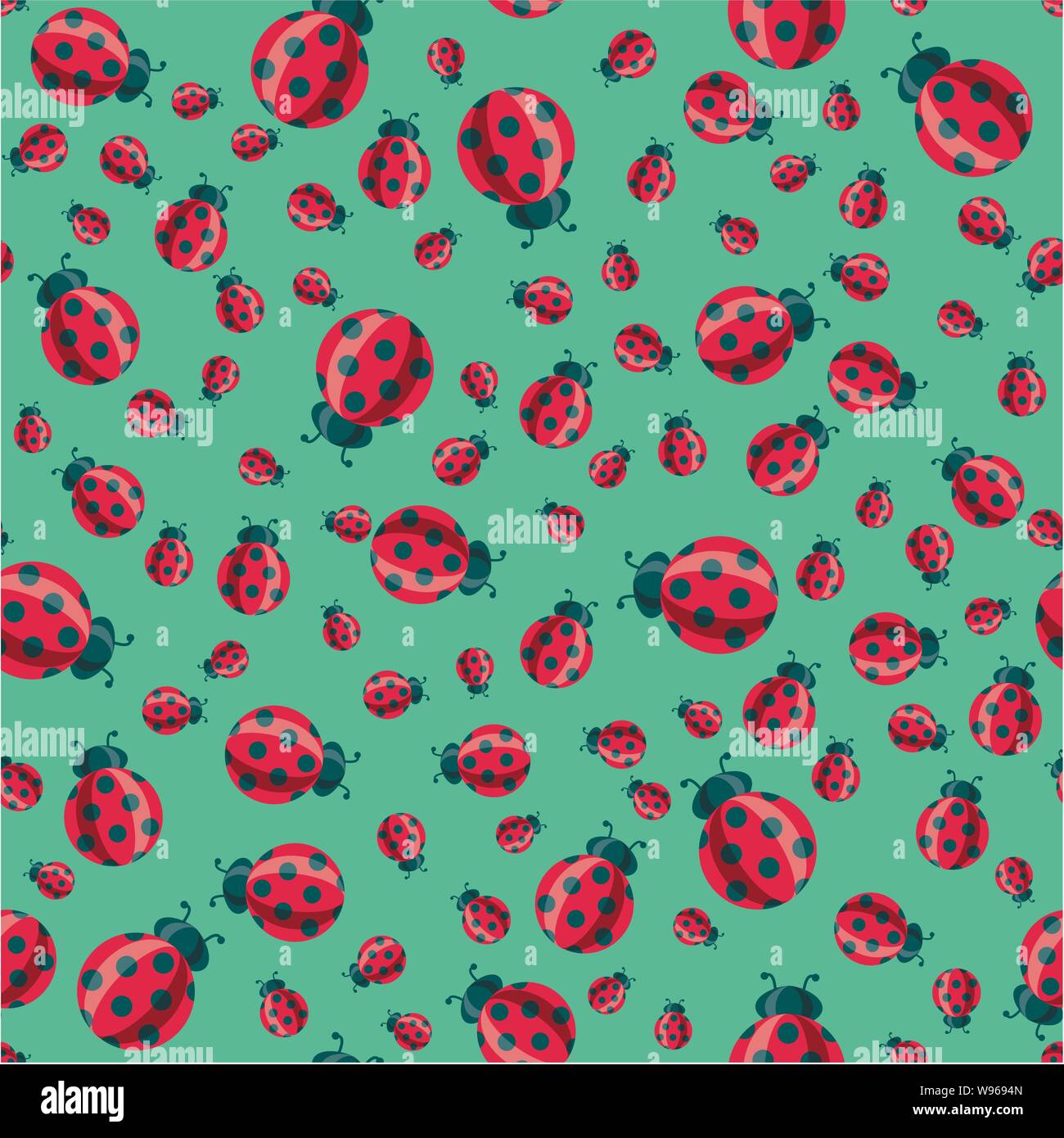 Coccinelle vecteur modèle homogène. rouge coccinelle caricature des symboles sur fond vert. cute lady bug avec illustration d'été Illustration de Vecteur