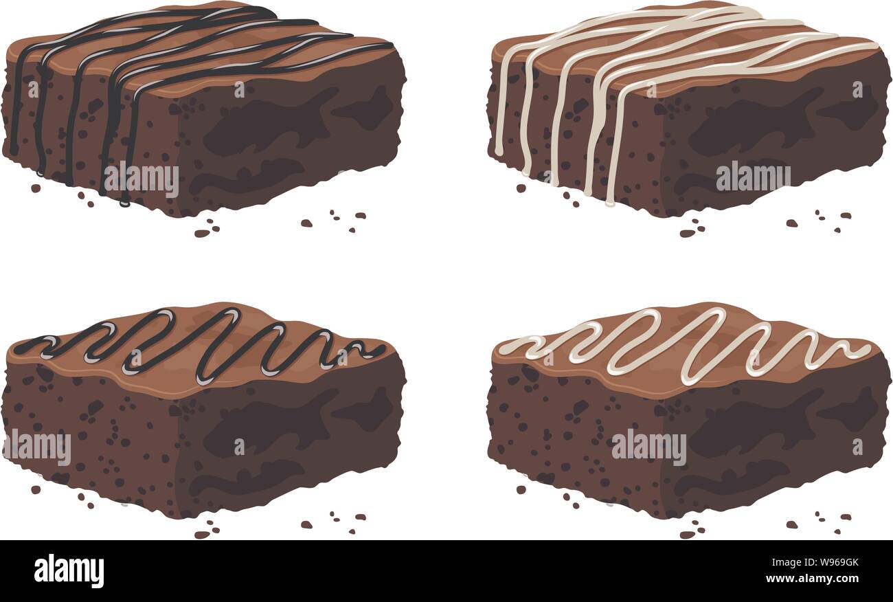 Brownies au chocolat vecteur isolé sur fond blanc. Quatre morceaux de gâteau brownies dessert fait maison comme illustration de l'alimentation Illustration de Vecteur