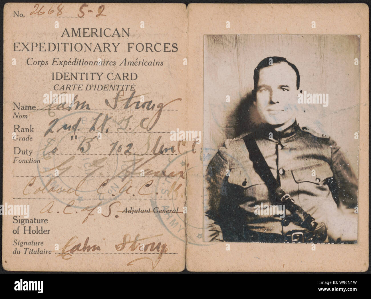 American Expeditionary Forces carte-photo d'identité pour le sous-lieutenant Ca.. Strong Banque D'Images