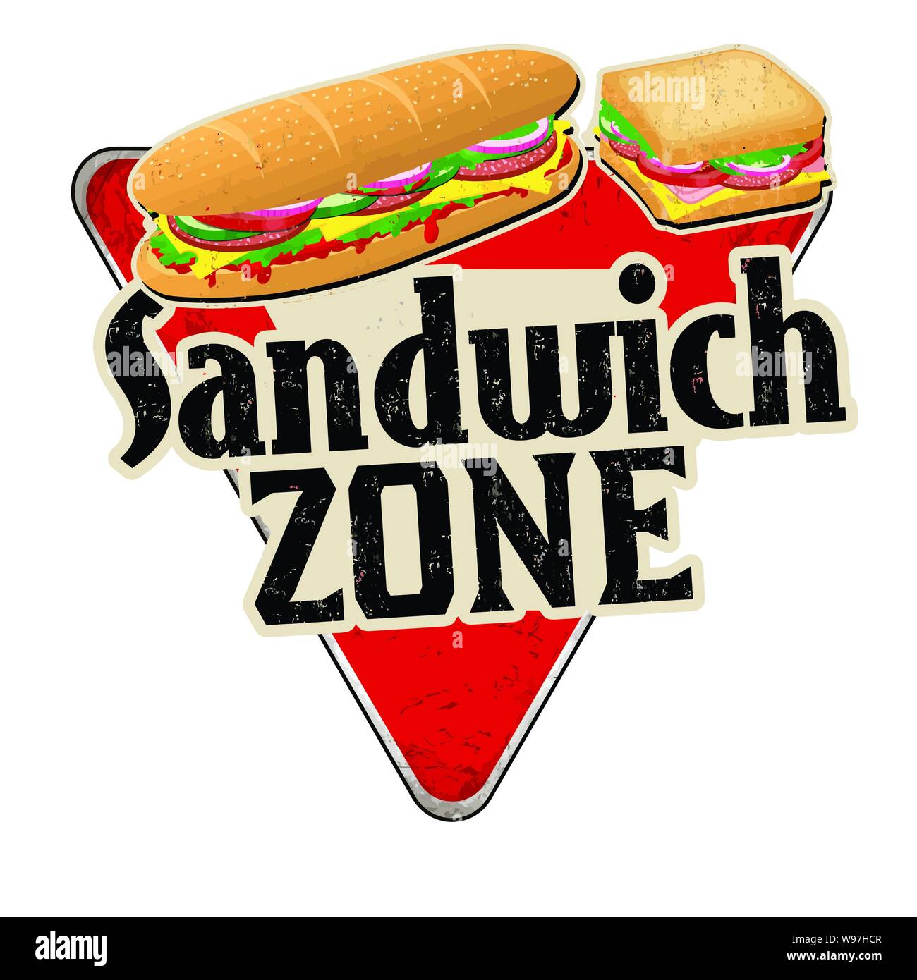 Zone Sandwich vintage métal rouillé signe sur un fond blanc, vector illustration Illustration de Vecteur