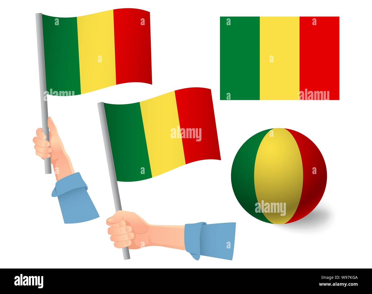 Mali drapeau en main. Ballon drapeau. Drapeau national du Mali illustration Banque D'Images