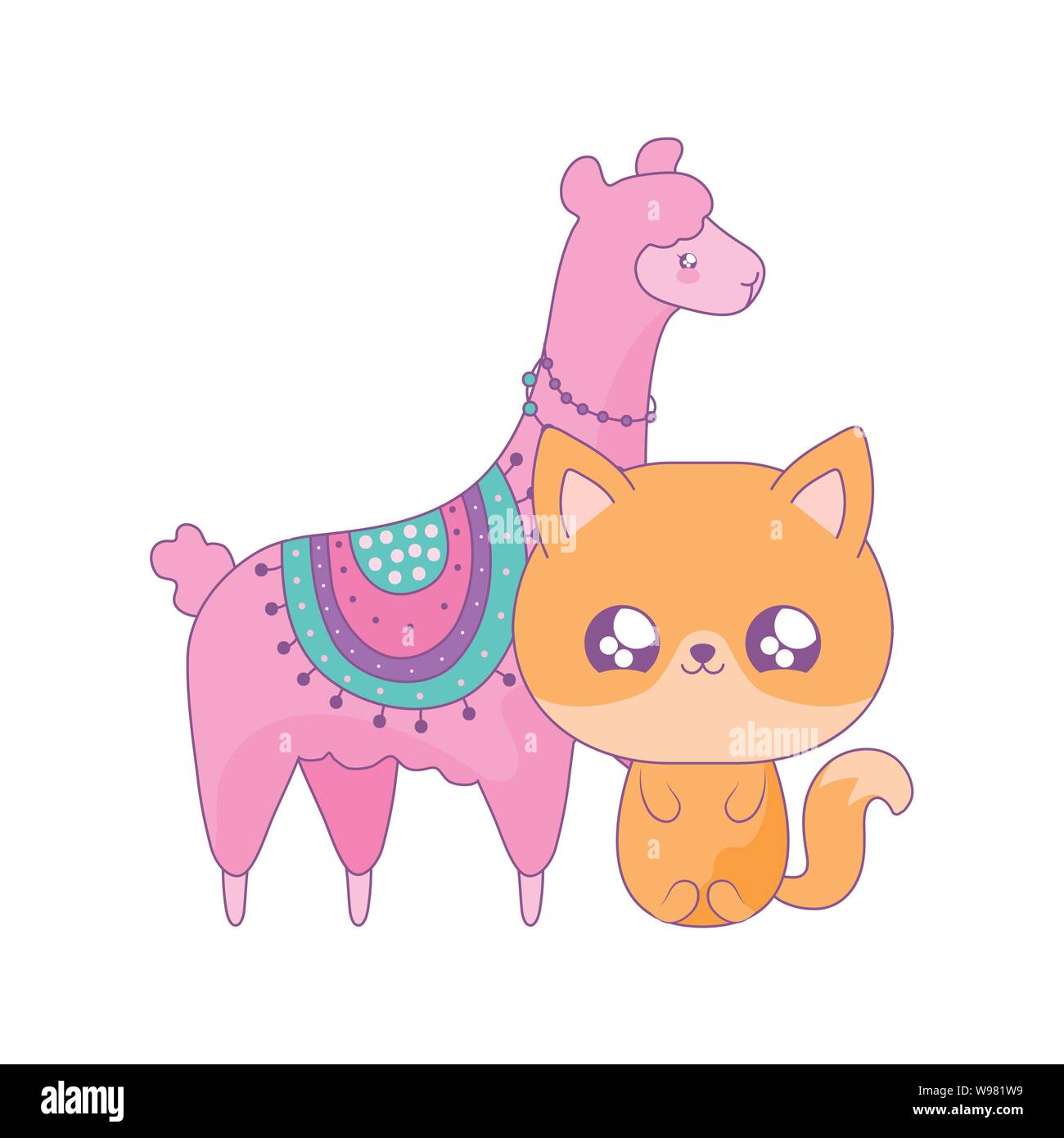 Cute Fox De L Alpaga De Bebes Animaux Vecteur Illustration Design Style Kawaii Image Vectorielle Stock Alamy