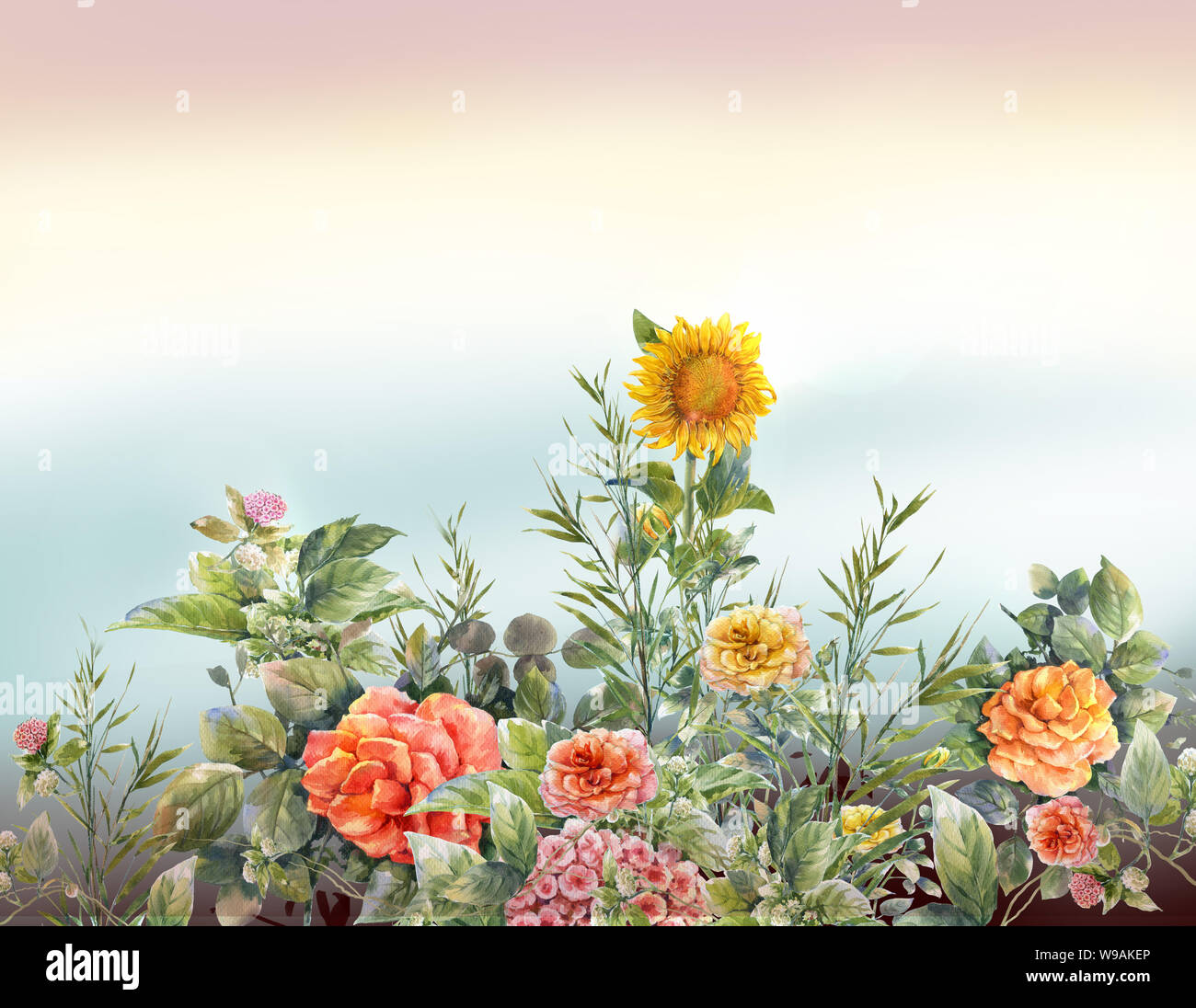 Résumé des fleurs colorées de l'aquarelle. Printemps dans la nature multicolore Banque D'Images