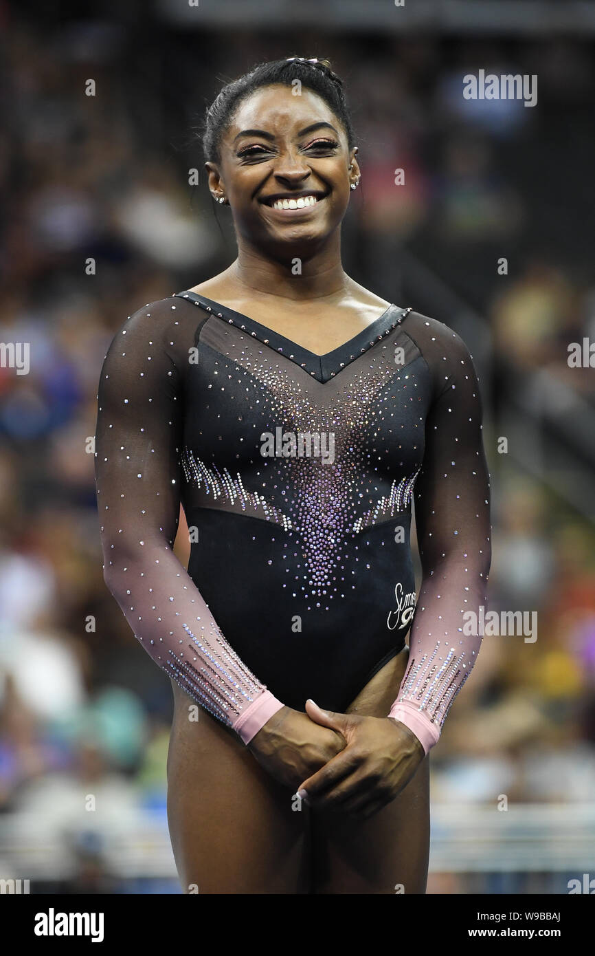 11 août 2019, Kansas City, Missouri, États-Unis : SIMONE BILES sourit au cours de la dernière journée de compétition tenue au Sprint Center, Kansas City, Missouri. (Crédit Image : © Amy Sanderson/Zuma sur le fil) Banque D'Images