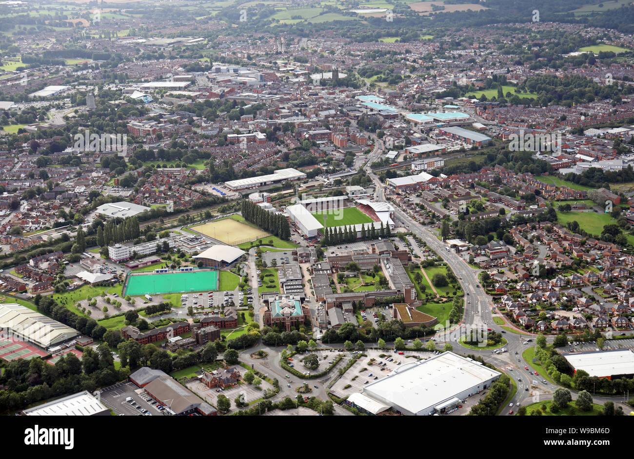 Vue aérienne du centre-ville de Wrexham, Wales Banque D'Images