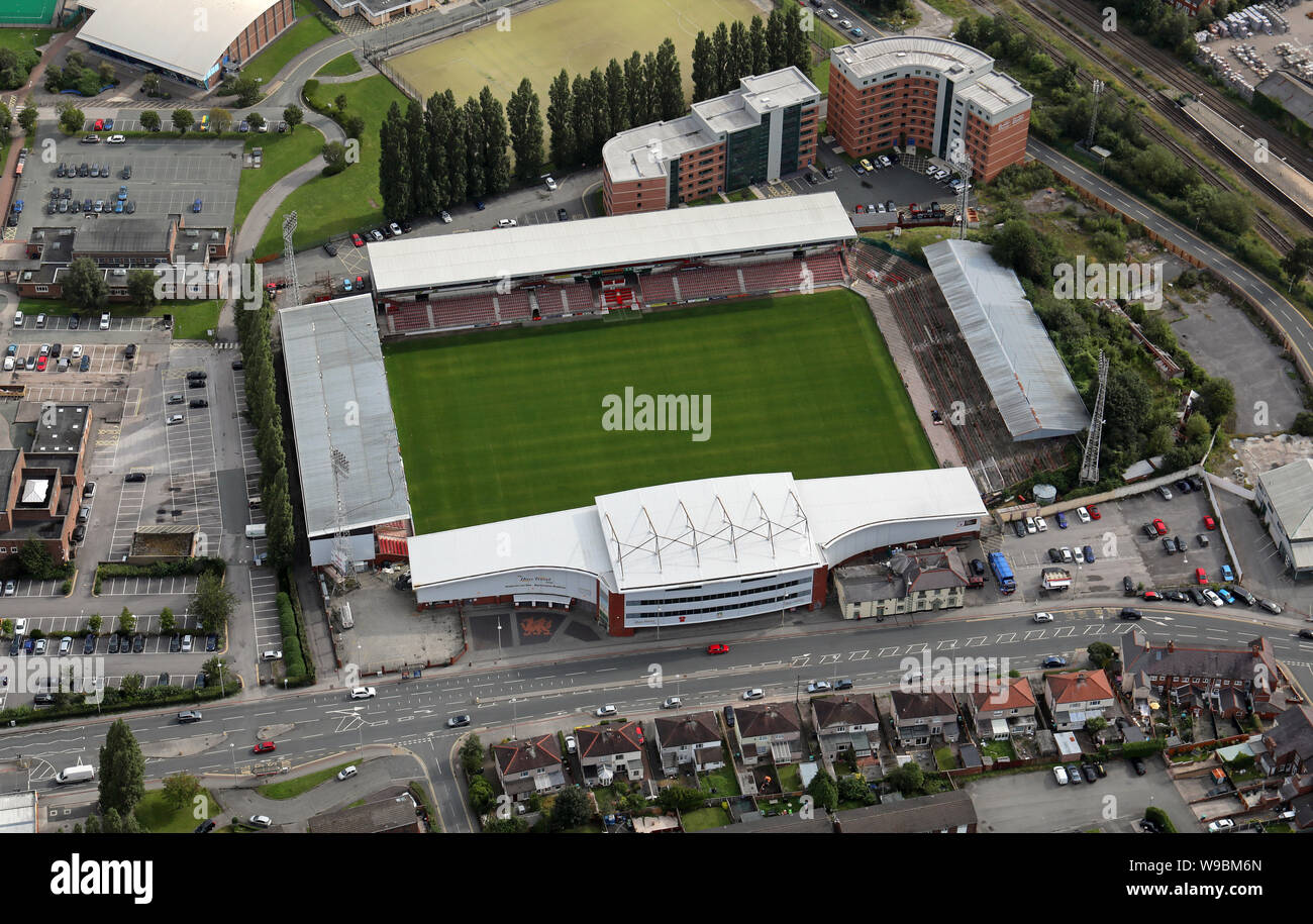 Vue aérienne de l'Hippodrome, la masse de Wrexham FC Accueil Banque D'Images