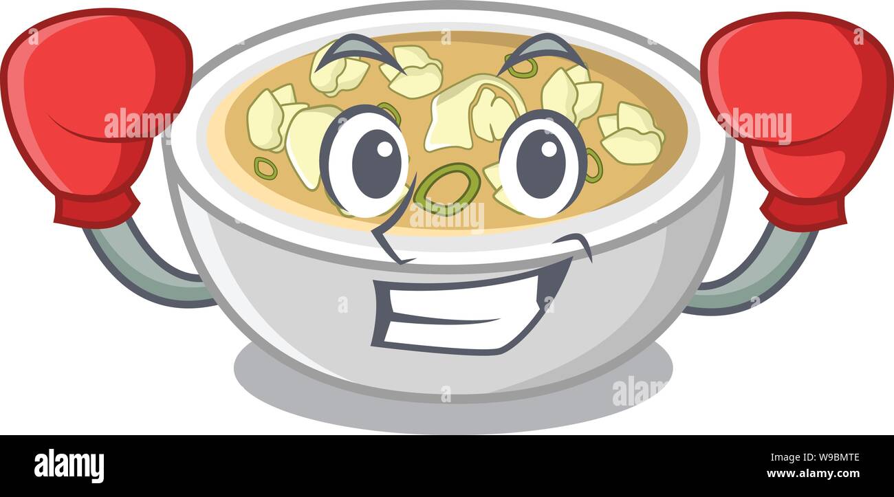 Soupe wonton boxe dans la mascot forme Illustration de Vecteur