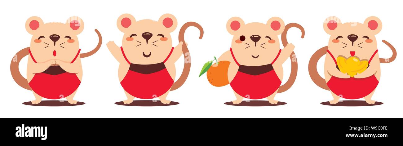 Cartoon cute ensemble rat avec costume chinois Dodou. Le Nouvel An chinois. L'année de rat. - Vector art télévision Illustration de Vecteur