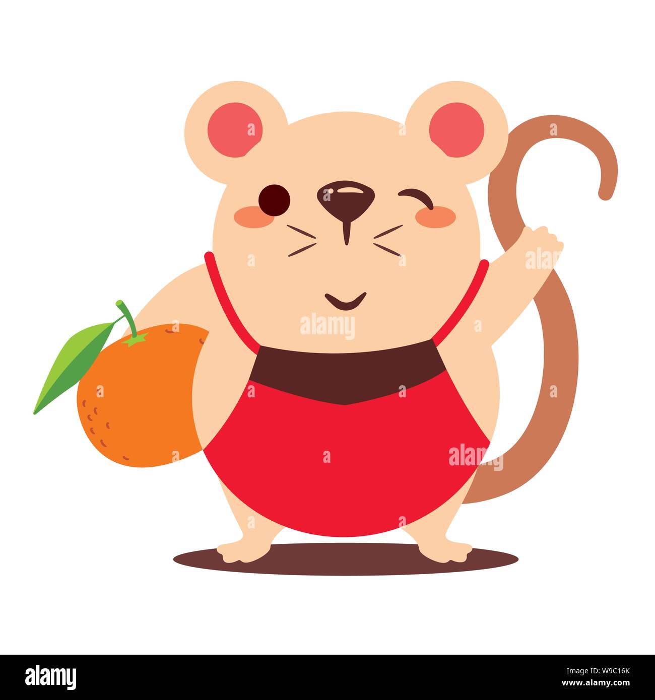 Cute Cartoon transportant rat big orange mandarine. Année du rat. Le Nouvel An chinois. Cartoon caractères de rat isolé. - Vector art télévision Illustration de Vecteur