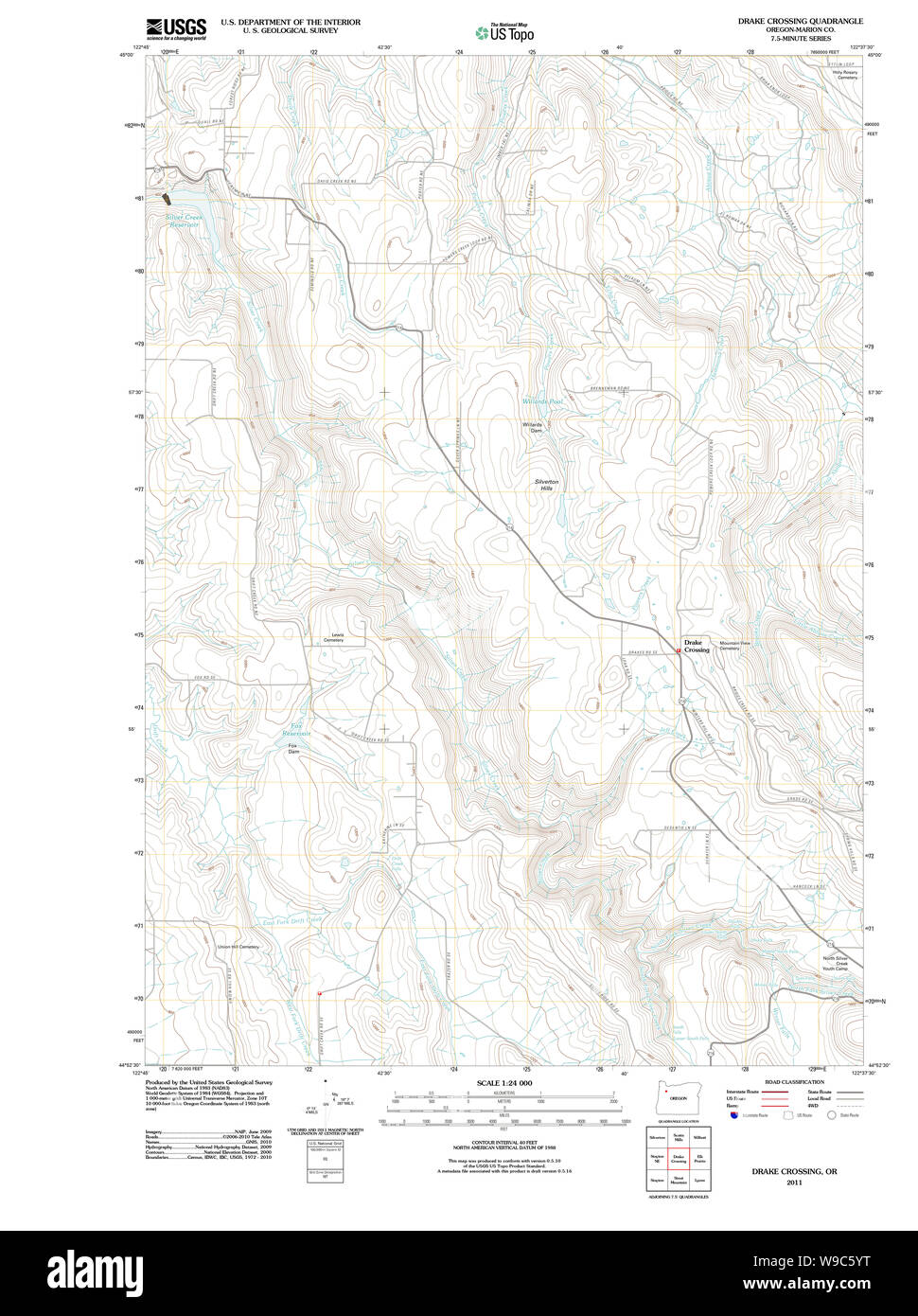Carte de l'USGS Topo Oregon Drake Crossing 20110816 Restauration TM Banque D'Images