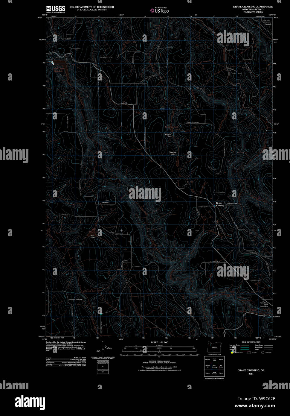 Carte de l'USGS Topo Oregon Drake Crossing 20110816 TM Restauration inversé Banque D'Images