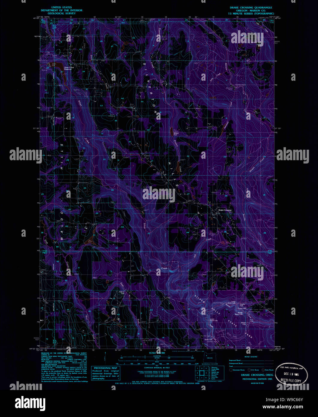 Carte de l'USGS Topo Oregon Drake Crossing 2796891985 24000 Restauration inversé Banque D'Images
