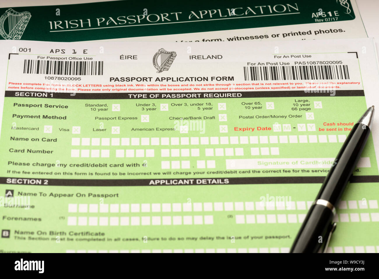 Formulaire de demande de passeport irlandais Banque de photographies et