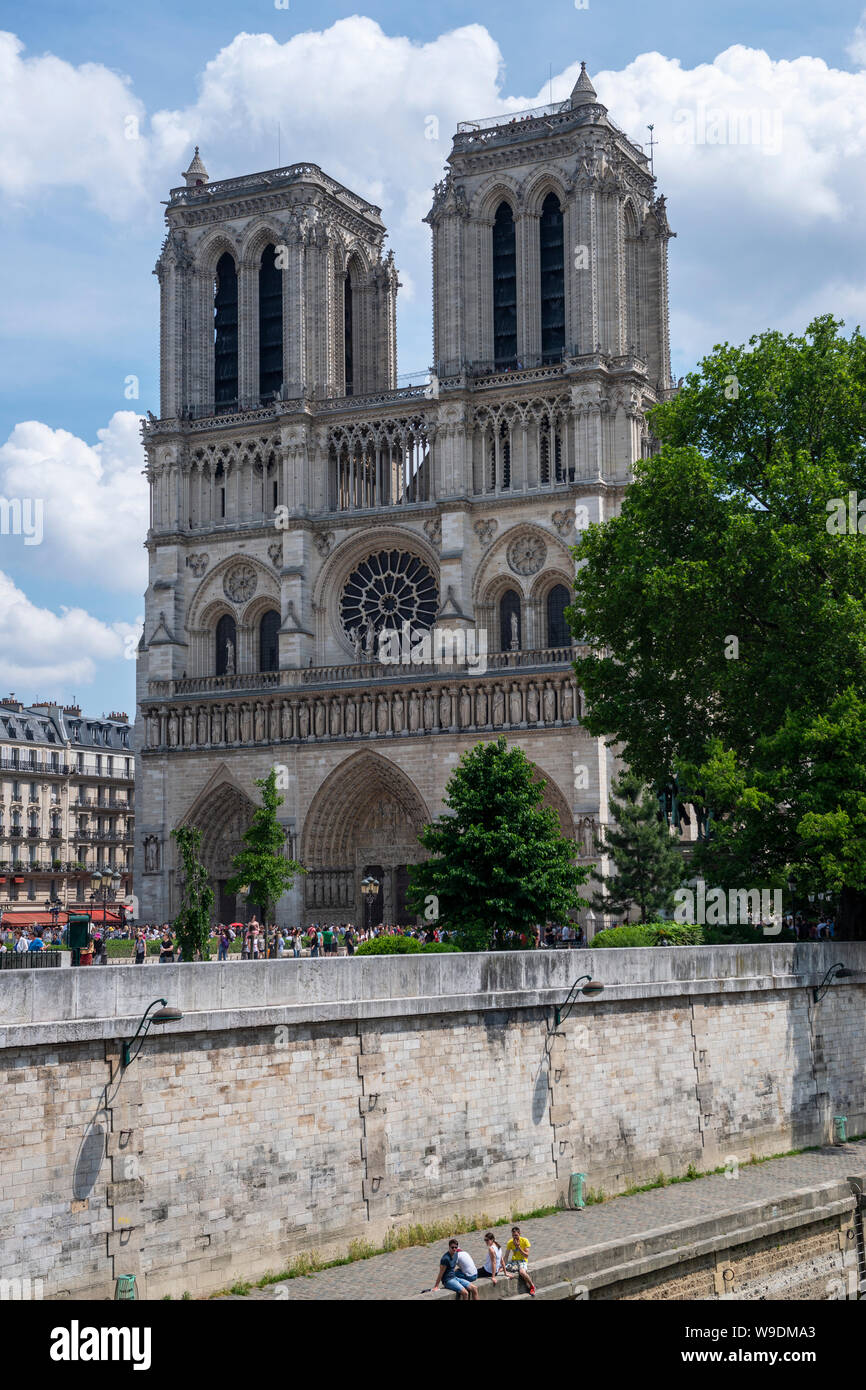 Cathédrale Notre-Dame vue de l'autre côté de la rivière Seine, Ile de la Cité, Paris, France Banque D'Images
