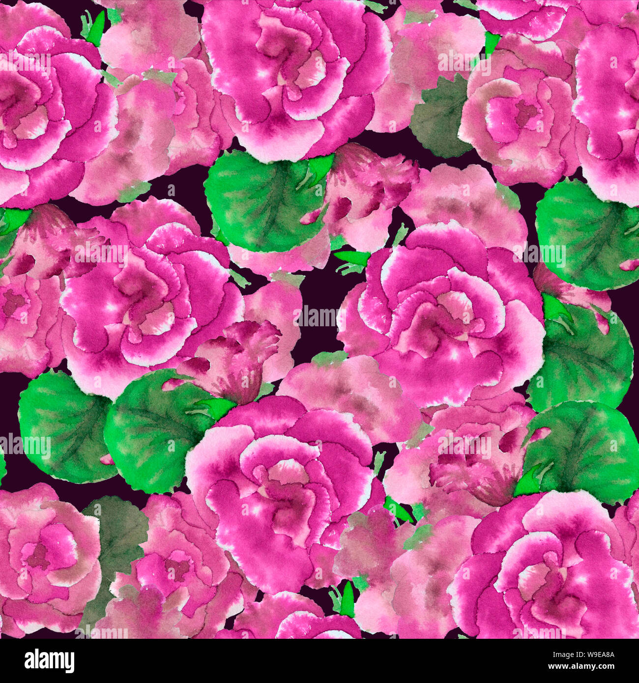 Modèle sans couture avec de grandes fleurs Aquarelle par gloxinia Banque D'Images