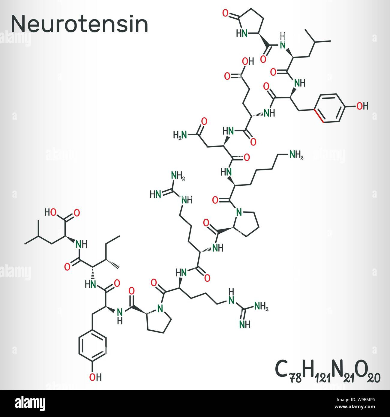 La neurotensine, 13 acides le neuropeptide molécule. Formule chimique structurels. Vector illustration Illustration de Vecteur