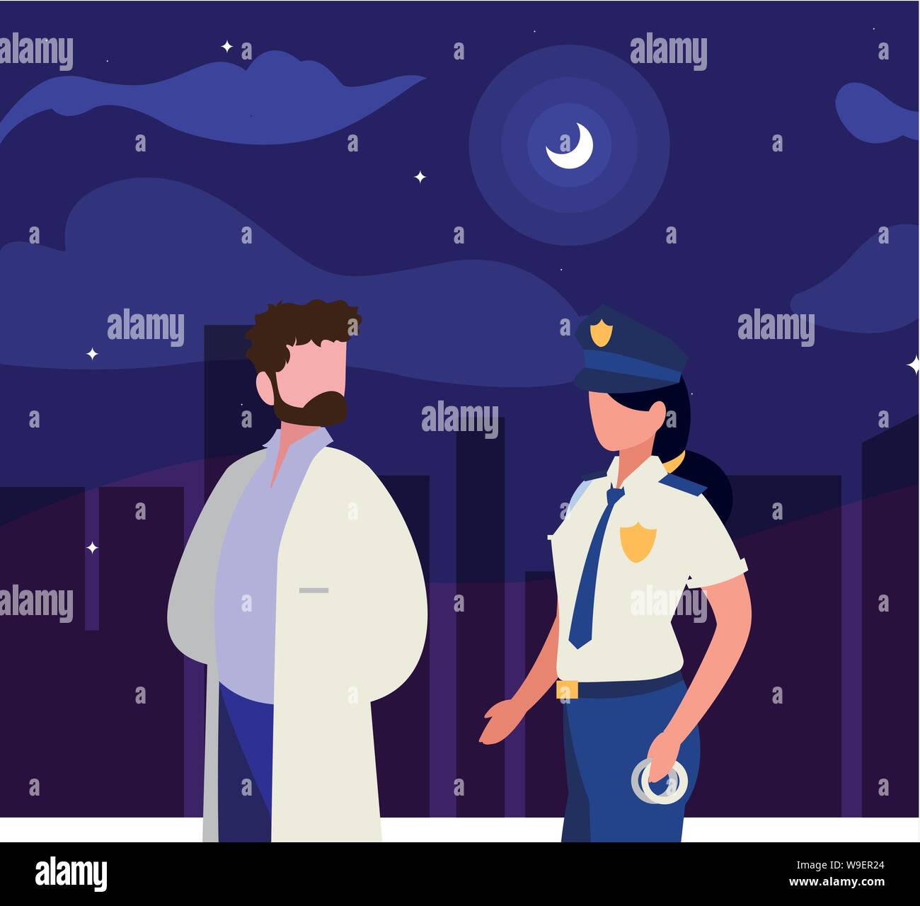 Couple de travailleurs professionnels dans la nuit vector illustration design Illustration de Vecteur