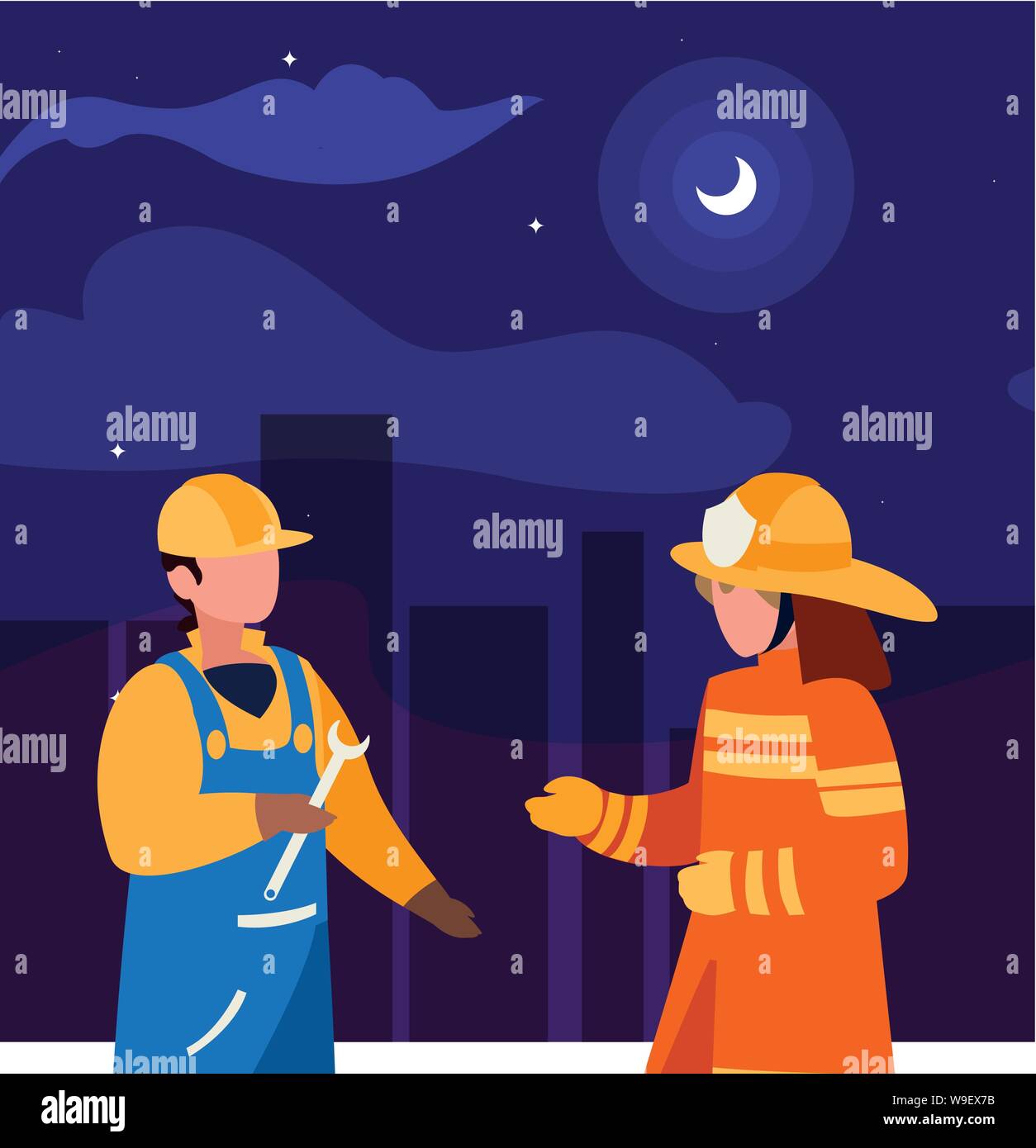 Couple de travailleurs professionnels dans la nuit vector illustration design Illustration de Vecteur