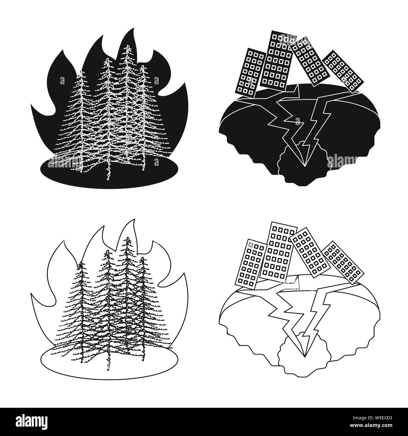 Illustration vecteur de la météo et de détresse symbole. Ensemble de conditions météorologiques et de l'icône vecteur crash de stock. Illustration de Vecteur
