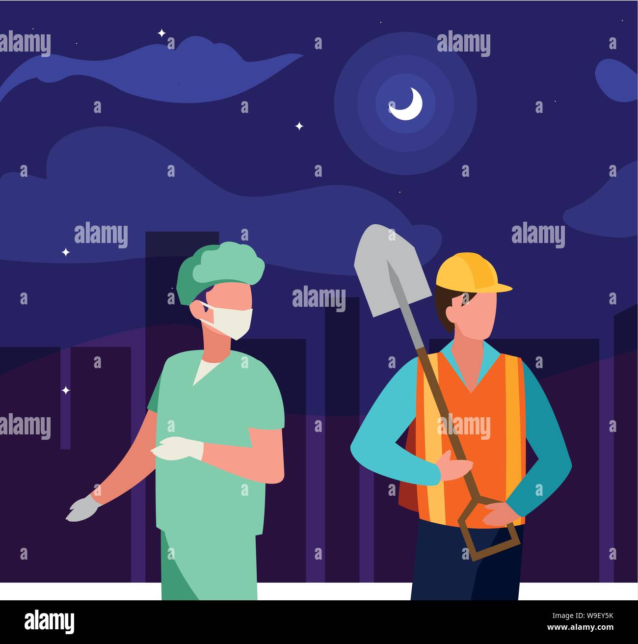 Couple de travailleurs professionnels dans la nuit vector illustration design Illustration de Vecteur