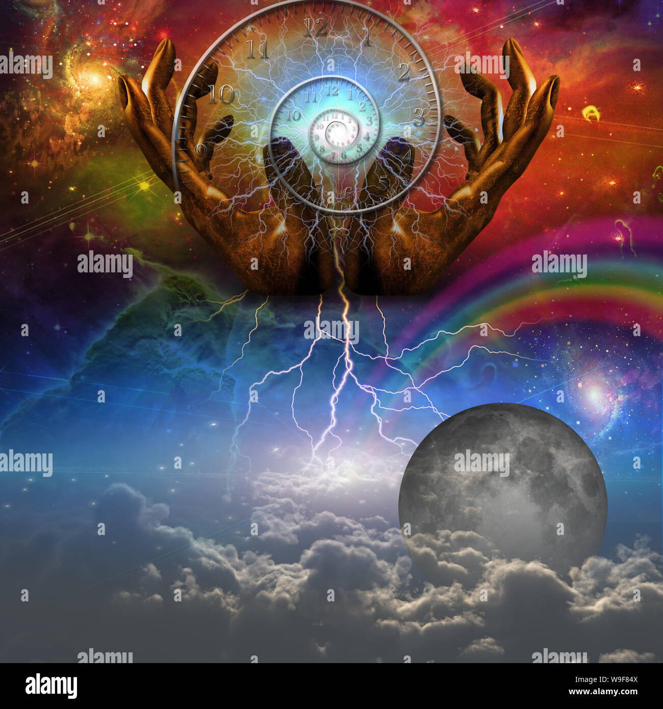 Le Surrealisme Mains De Dieu Dans Le Ciel Moment De Creation Photo Stock Alamy