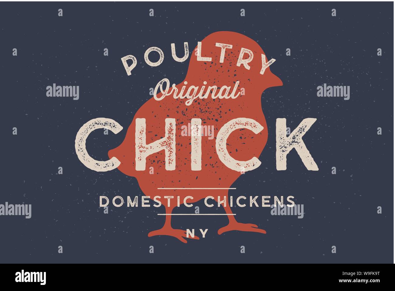 Chick, la volaille. Logo Vintage Retro, imprimer, poster pour boucherie Illustration de Vecteur