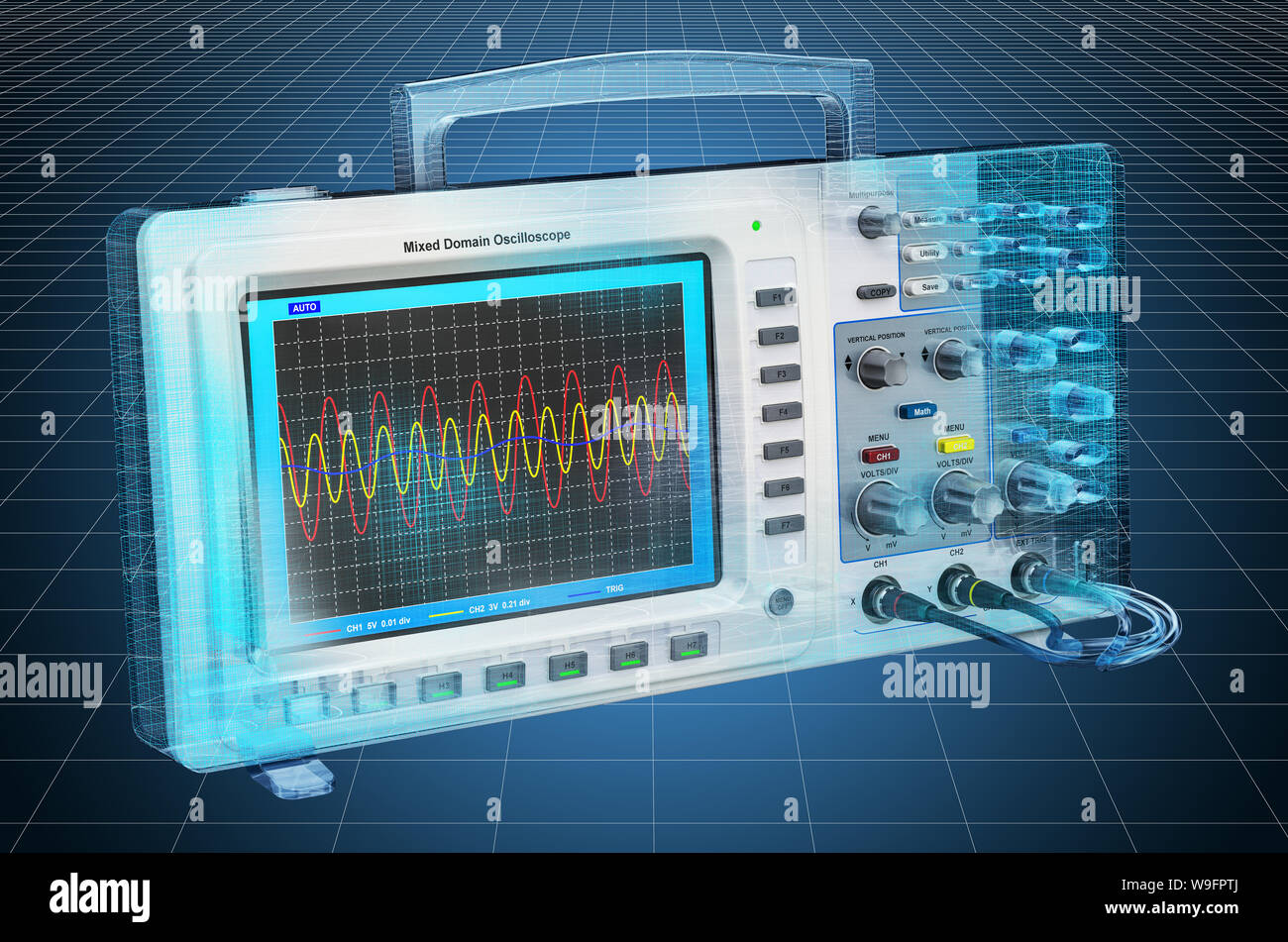 La visualisation de modèle CAO en 3d de l'oscilloscope. Le rendu 3D Banque D'Images