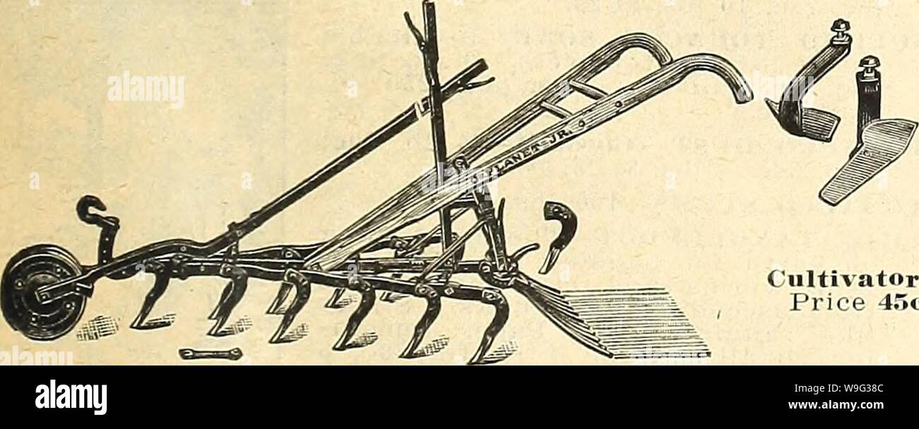 Image d'archive à partir de la page 100 de Currie's Farm et jardin annuel. Currie's Farm et le jardin de printemps annuel : 1921 46e année curriesfarmgarde19dev. 4 Année : 1921 ( n°00 Planète Twelve-Tooth Jr., herse cultivateur et Pulverizer. Complète (avec levier en acier et roue pulverizer), 24,50 $. N° 90B. Le déchiqueteur, moins 20,75 $. N° 90D. Le déchiqueteur et roue, moins 15,50 $. C & D de houes. 4V2 pouces 1,50 $ 6 pouces 1X5 7 pouces -l.S&155;58 pouces 2,00 par paire. Le cultivateur des dents. 45 c prix chacun. Cet outil s'est rapidement développée en faveur Avec fraise, du tabac et du sucre- betteraviers, marché-jardiniers, les camions et les agriculteurs Banque D'Images