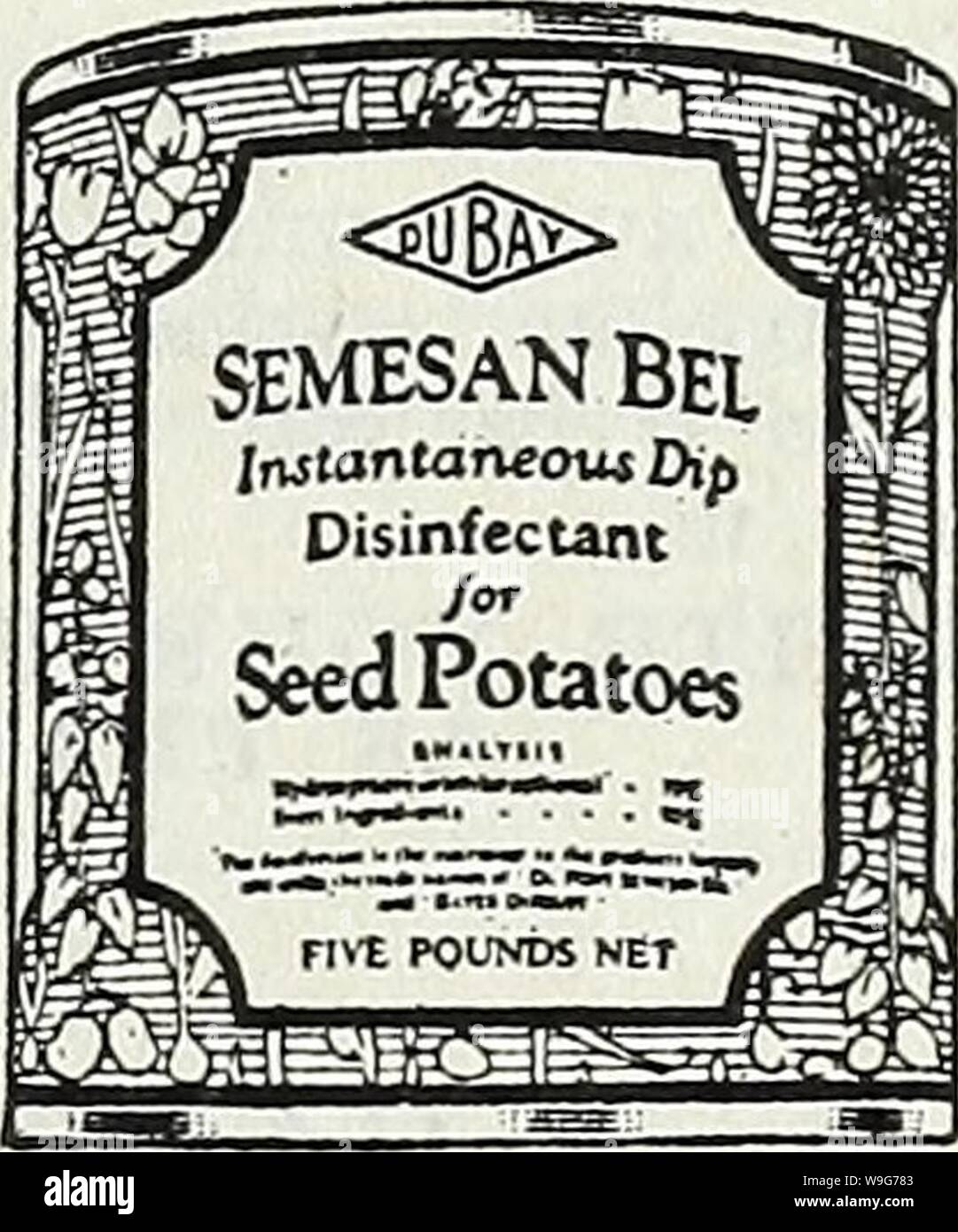 Image d'archive à partir de la page 128 de Currie's Farm et jardin annuel. Currie's Farm et le jardin de printemps annuel : 1930 curriesfarmgarde19an cour : 1930 ( prix 8 oz. 0,50 $ 1 lb. .75 5 lbs 5 lbs 2 3,00 12,50 49,00 100 lb 300 lb 144,00 Ceresan s'est révélée efficace dans le contrôle de ces maladies transmises par les semences comme bunt ou charbon puant de blé ; maladie d'orge ; bande lâche et couverts smuts d'orge et d'avoine et couverts de charbon du noyau dors- ghum. C'est le seul traitement de la poussière' ment qui a été con' ment ces grains destructeur' dis facilite. Ceresan n'a pas de dommage à la semence, ni le grain dril Banque D'Images