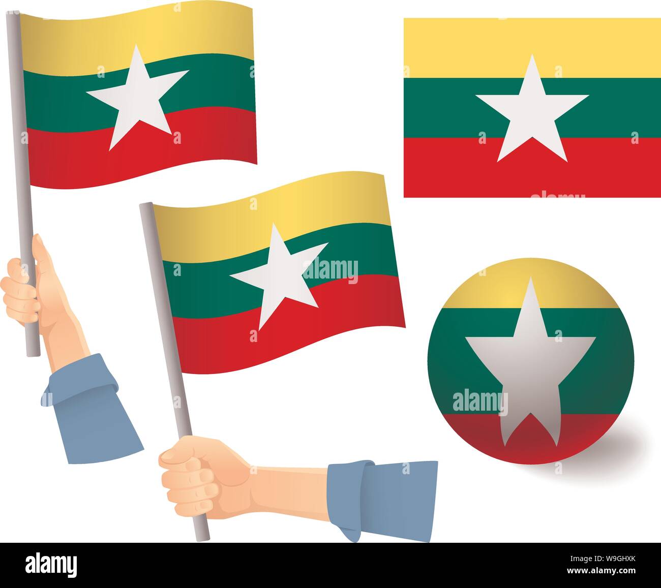 Drapeau du Myanmar dans la main. Ballon drapeau. Drapeau national du Myanmar vector illustration Illustration de Vecteur