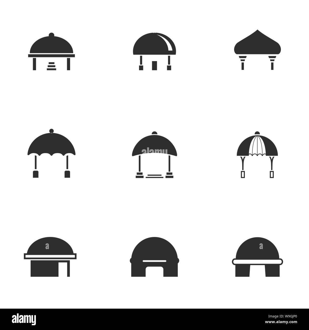Ensemble de maison dôme noir et blanc avec l'icône de style moderne tente, vector illustration Illustration de Vecteur