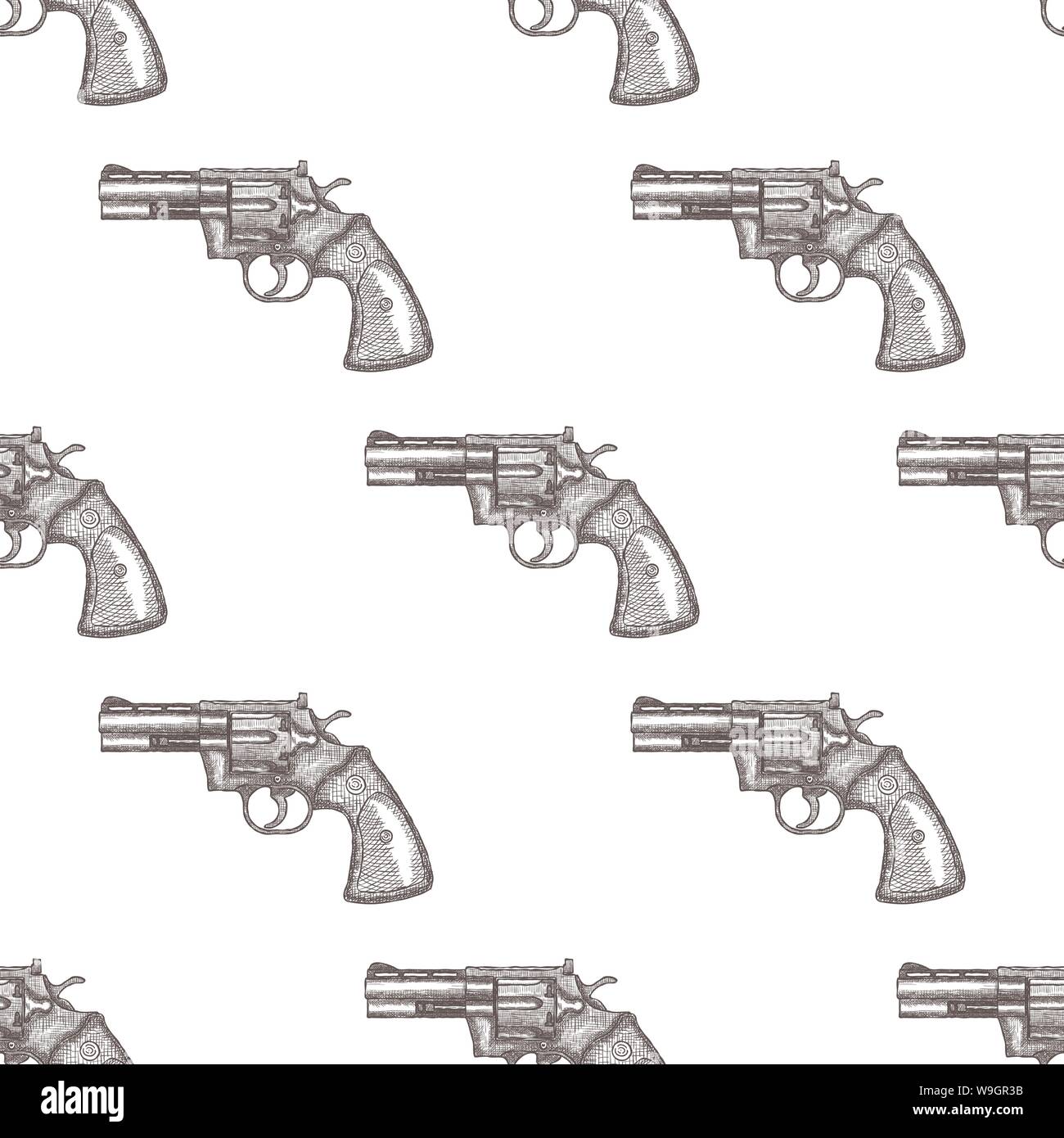 Pistolet Revolver vintage dessinés à la main. Vecteur de Fond transparent Illustration de Vecteur