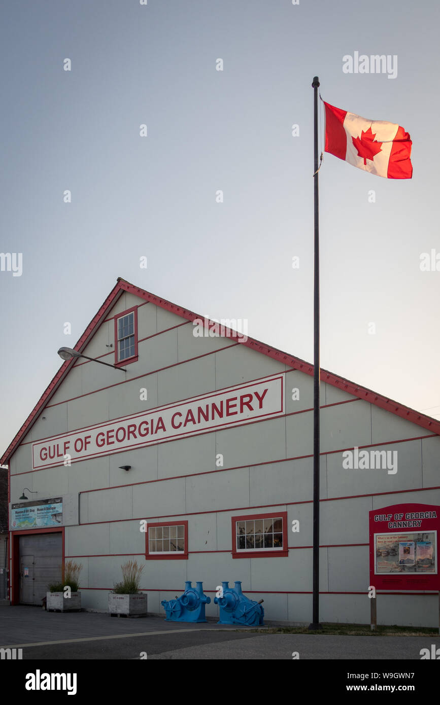 L'extérieur de la Gulf of Georgia Cannery, un lieu historique national du Canada situé à Steveston Village de Richmond, en Colombie-Britannique. Banque D'Images