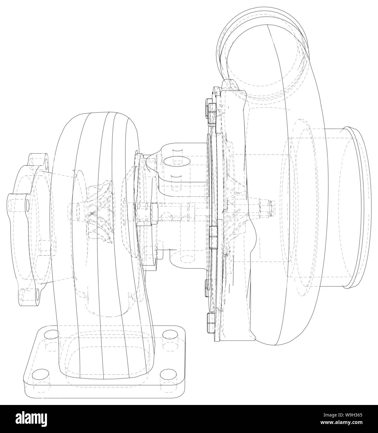 Ligne turbocompresseur automobile croquis isolé sur fond blanc. Les performances du véhicule turbo. Turbocompresseur voiture signe. Le rendu 3D de vecteur Illustration de Vecteur