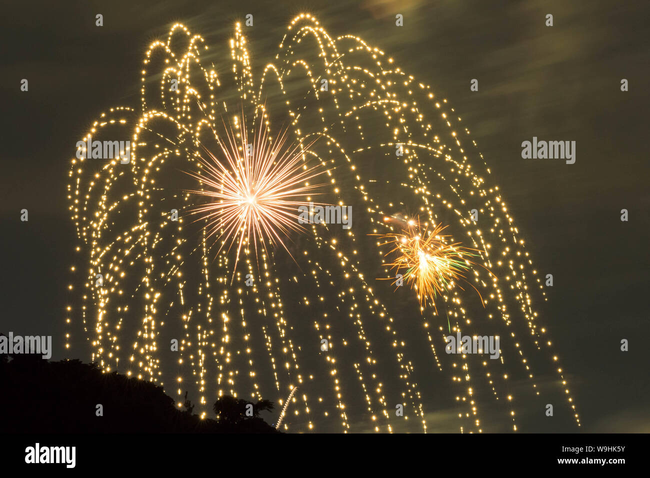 Beau feu d'artifice dans l'air avec fume. L'heure d'été au Japon. Ce festival s'appelle hanabi taikai de fireworks festival. Banque D'Images