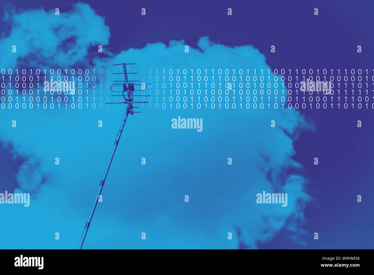 La diffusion numérique de la télévision par satellite avec une antenne nombre binaire numérique effet de signal pour le fond Banque D'Images