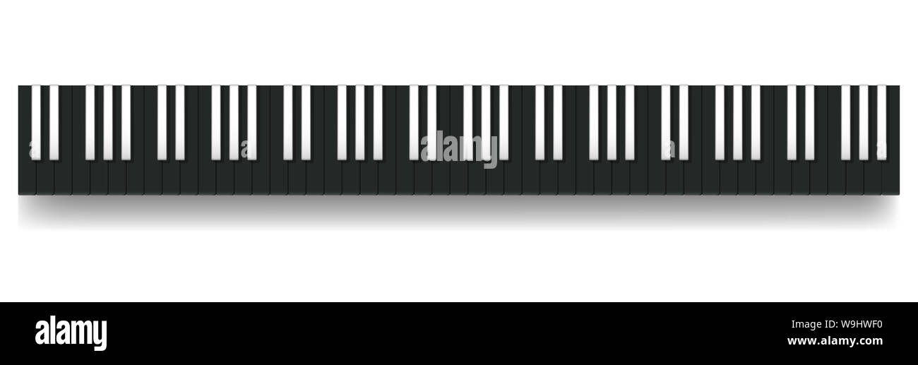 Clavier de piano inverse inverse avec touches blanches et noires, vue de dessus - illustration sur fond blanc. Banque D'Images
