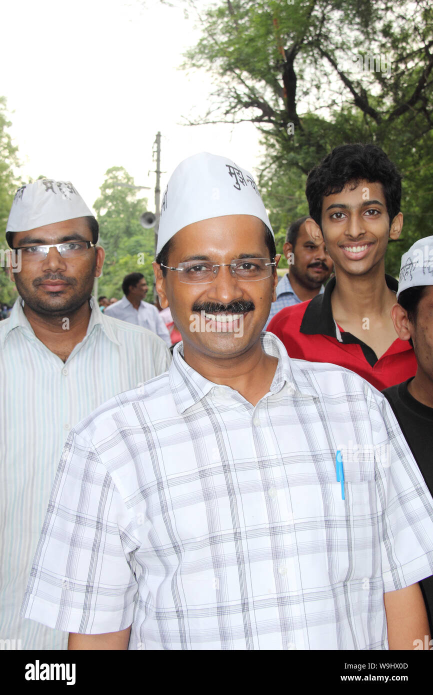 Arvind Kejriwal activiste IAC durant le rallye d'aam aadmi partie Banque D'Images