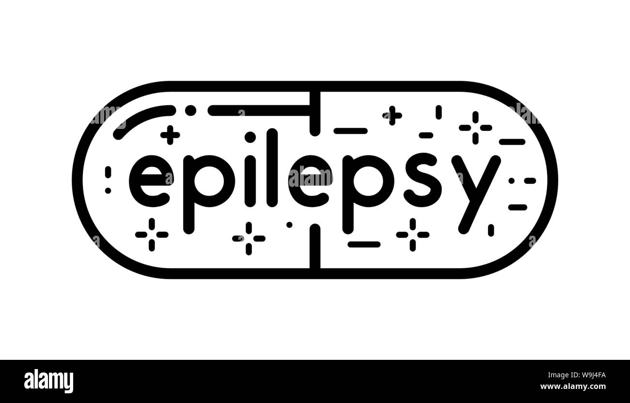 L'épilepsie comprimé - ligne noire logo vector art modèle sur un fond blanc, l'étiquette créative capsule pour la pharmacie Illustration de Vecteur