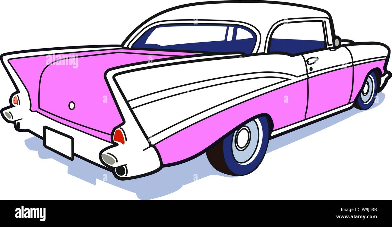 50's voiture de derrière avec dérive ligne lâche art avec télévision couleur de remplissage Illustration de Vecteur