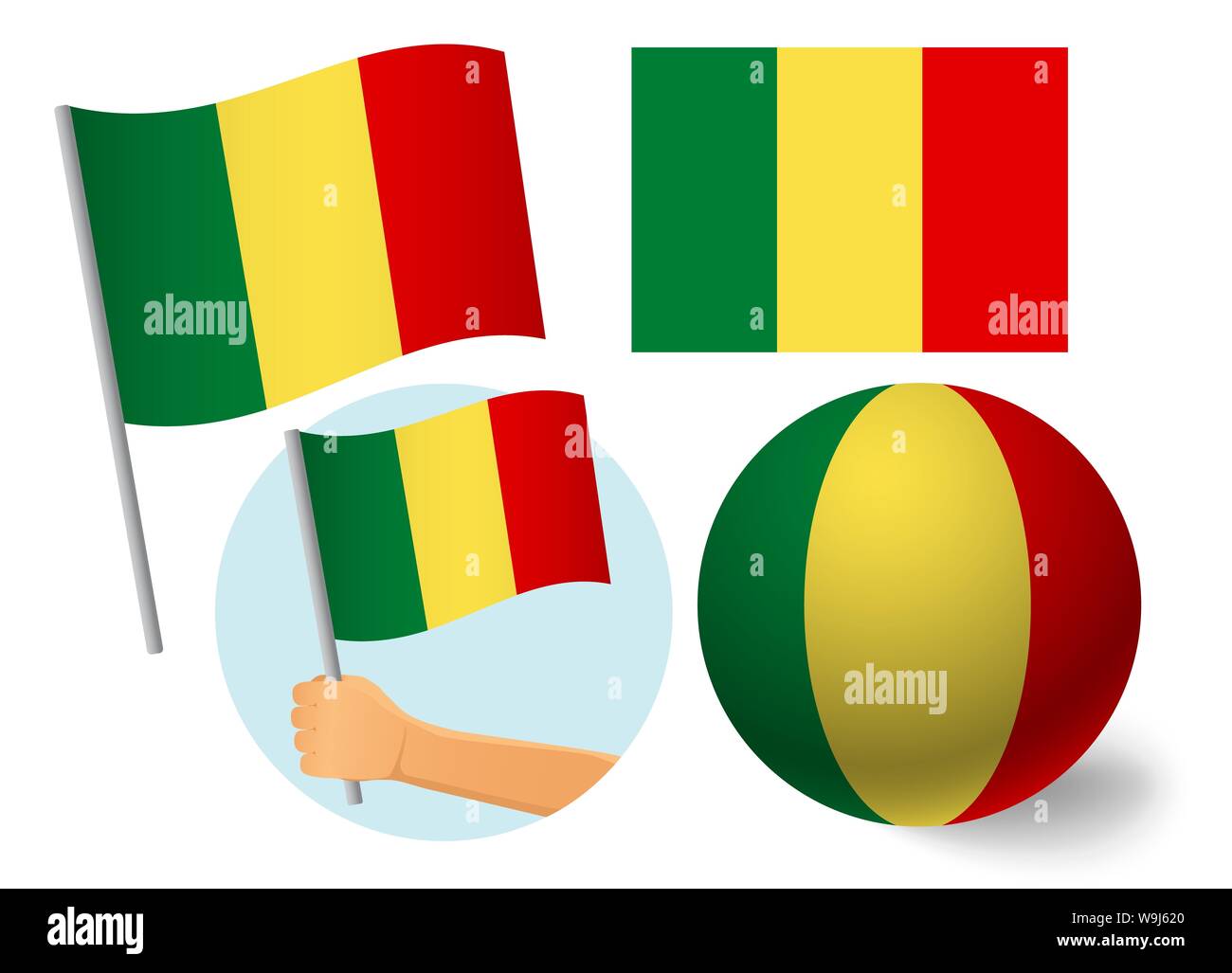 Drapeau Mali icon set. Drapeau national du Mali illustration Banque D'Images