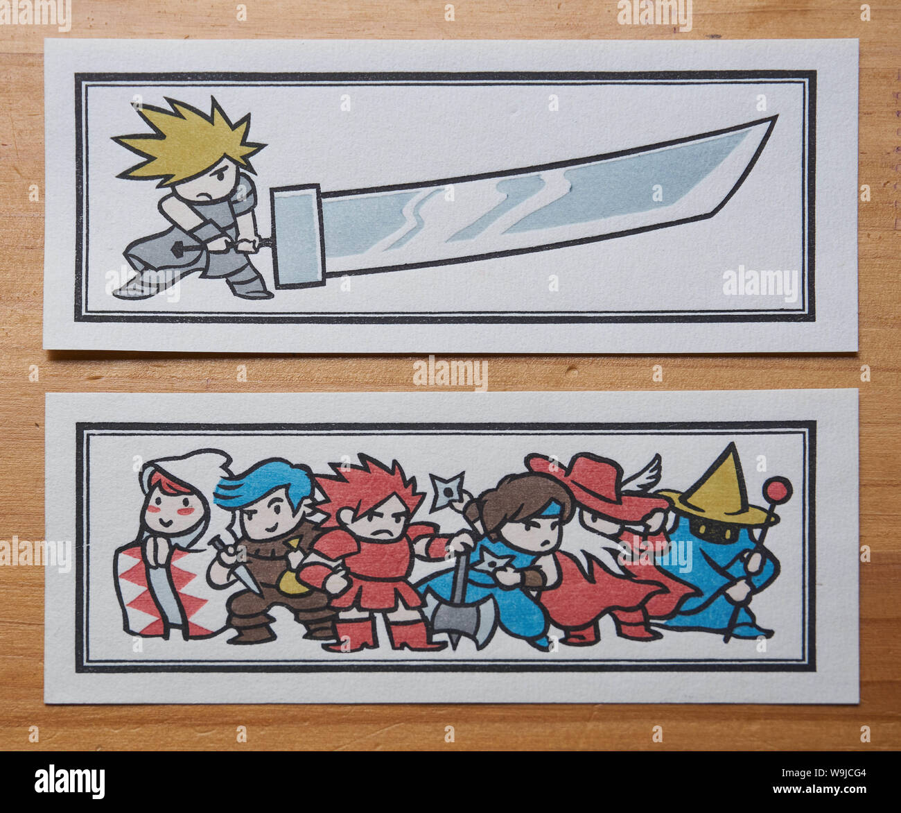 Estampes japonaises traditionnelles conçues par Jed Henry et produit par David le Mokuhankan Bull pour la Chibi Heroes série. Banque D'Images