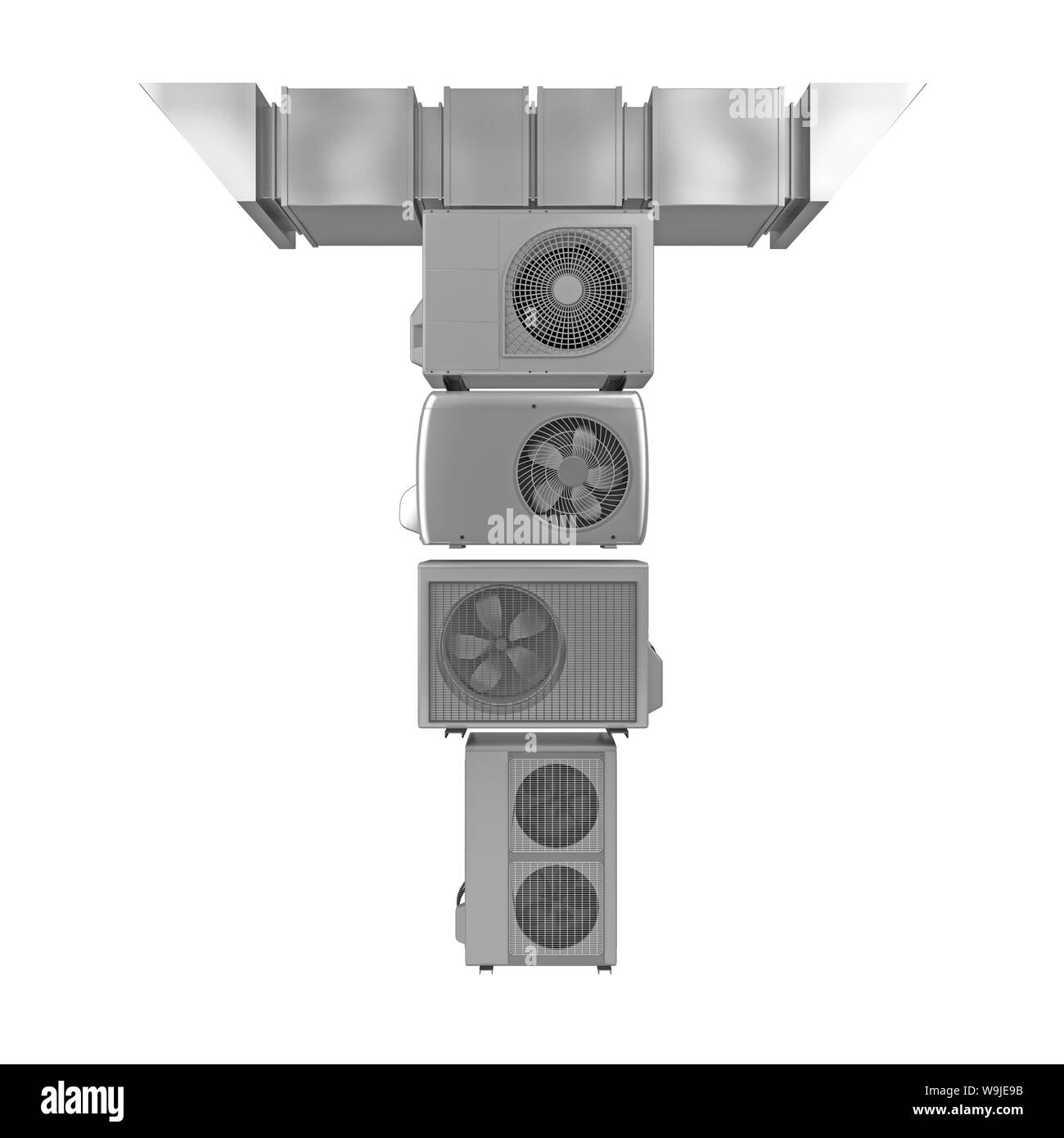Lettre T de tuyaux de ventilation et climatisation. Le rendu 3D Banque D'Images