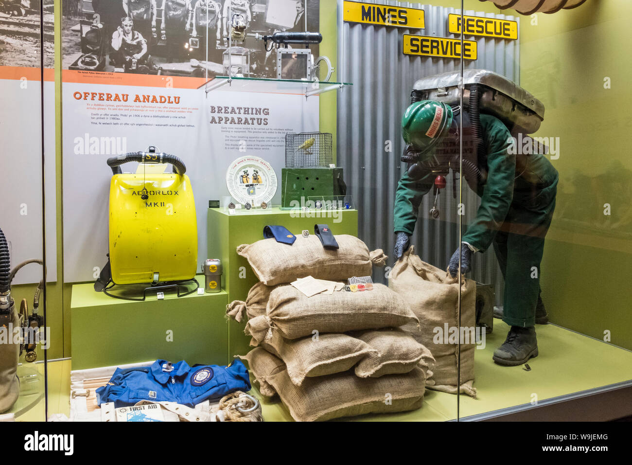 Service de sauvetage dans les Mines, Big Pit National Coal Museum, Blaenavon, Torfaen, Galles du Sud, FR, UK Banque D'Images