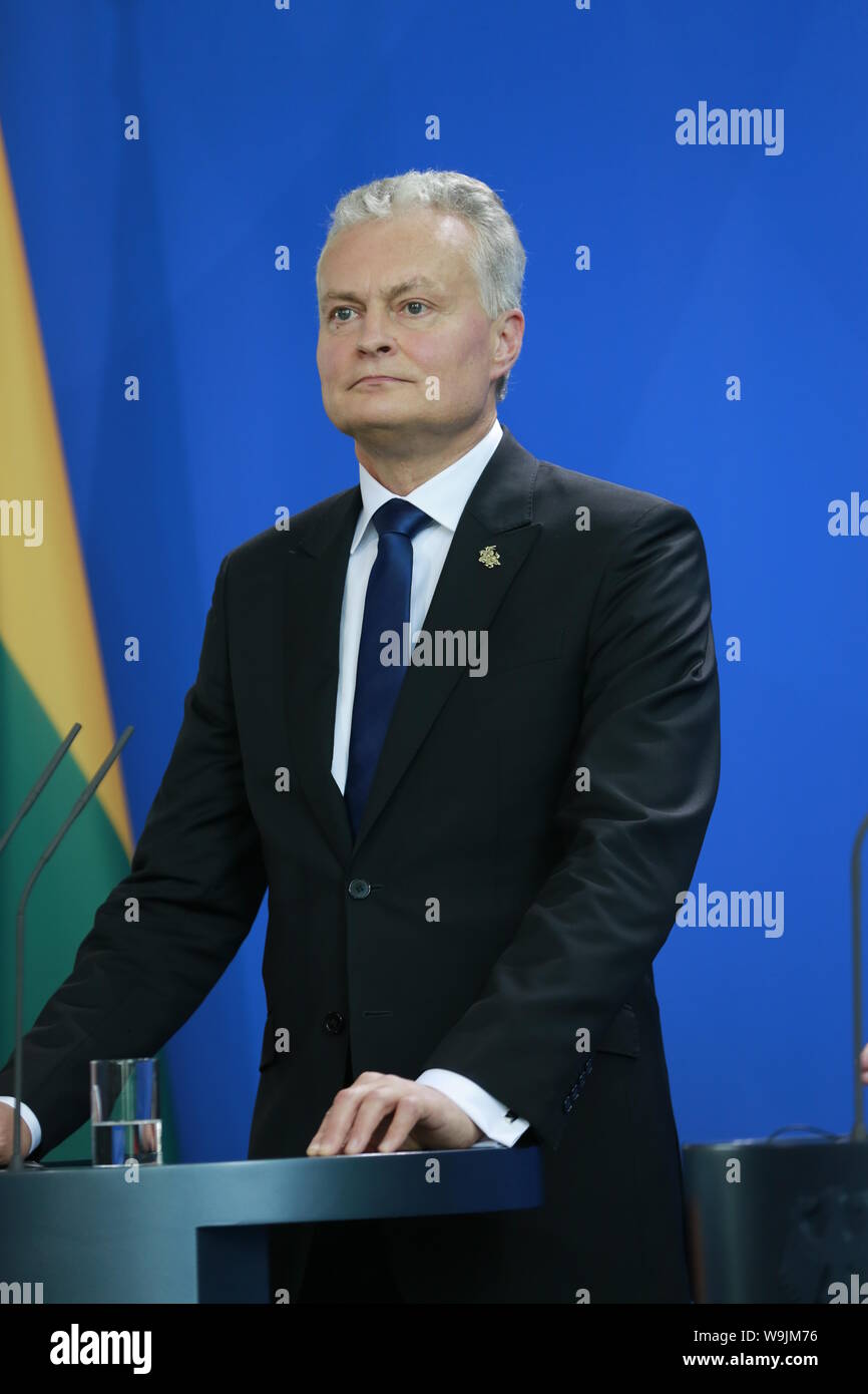 08/14/2019, Berlin, Allemagne, le président de la Lituanie, à la Chancellerie Nauseda Gitanas. La chancelière Angela Merkel accueille le président de la République de Lituanie, Gitanas Nauseda, à la Chancellerie fédérale. Il se concentrera sur les relations bilatérales ainsi que sur des questions de politique étrangère et européenne. Banque D'Images